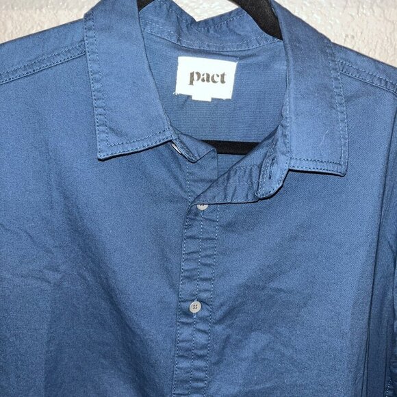 PACT Earth's Favorite Clothing Organic Cotton Navy Long Sleeve Button Down Shirt - Picture 2 of 7